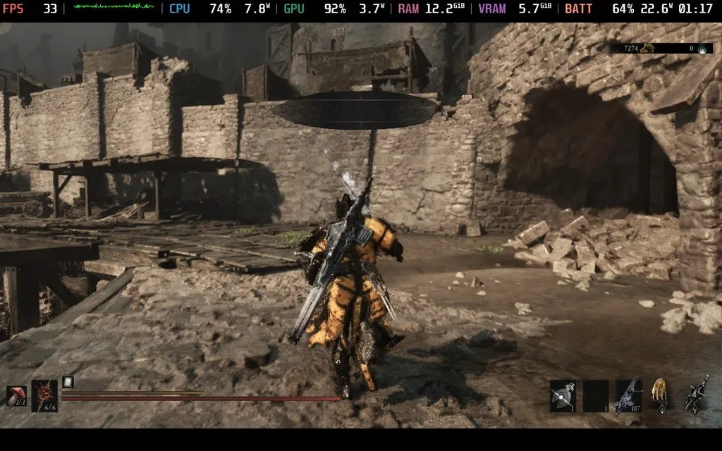 Mortal Shell 2 exploration in a ruined village on Steam Deck