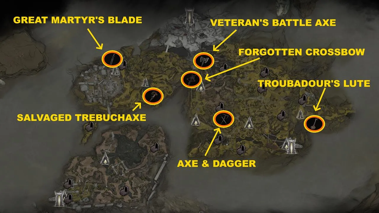 Six armaments are scattered across the Fainweald region