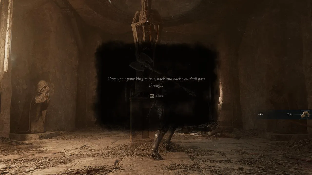The king statue clue inside the Mortal Shell 2 Shrine of Trials